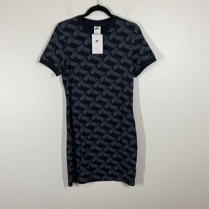 Nike Sportswear Essential AOP Dress Bodycon Womens Size Large Black DV0021-010